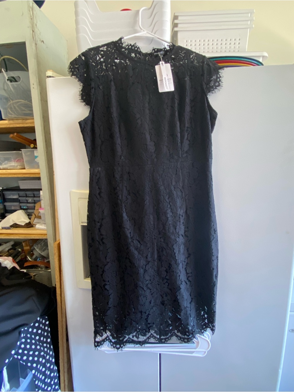 Black Lace Cap-Sleeve Sheath Dress